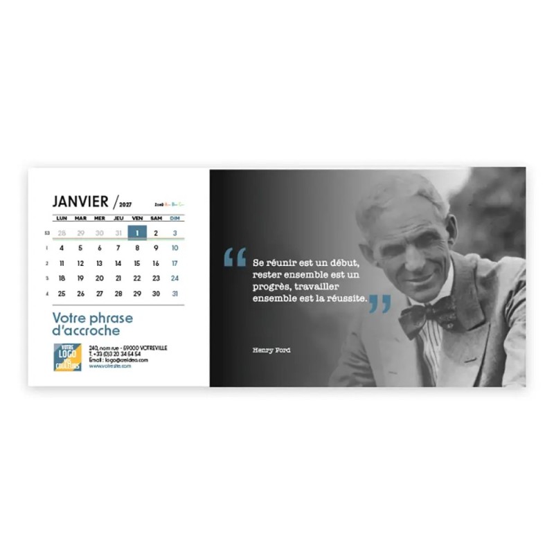 Calendrier chevalet horizontal (23x10 cm) personnalisé - Citations 2
