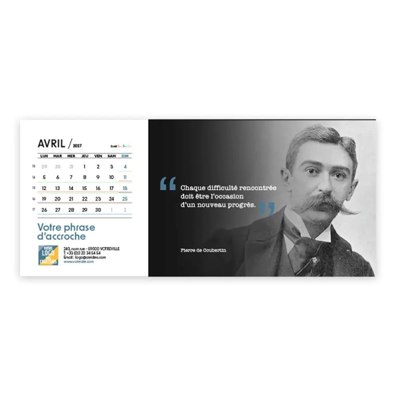 Calendrier chevalet horizontal (23x10 cm) personnalisé - Citations 2