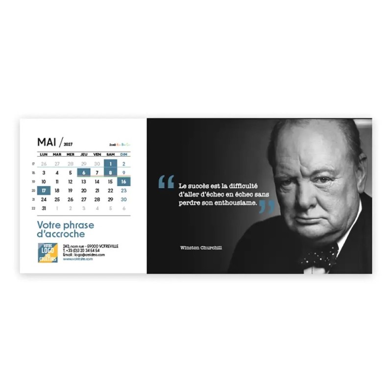 Calendrier chevalet horizontal (23x10 cm) personnalisé - Citations 2
