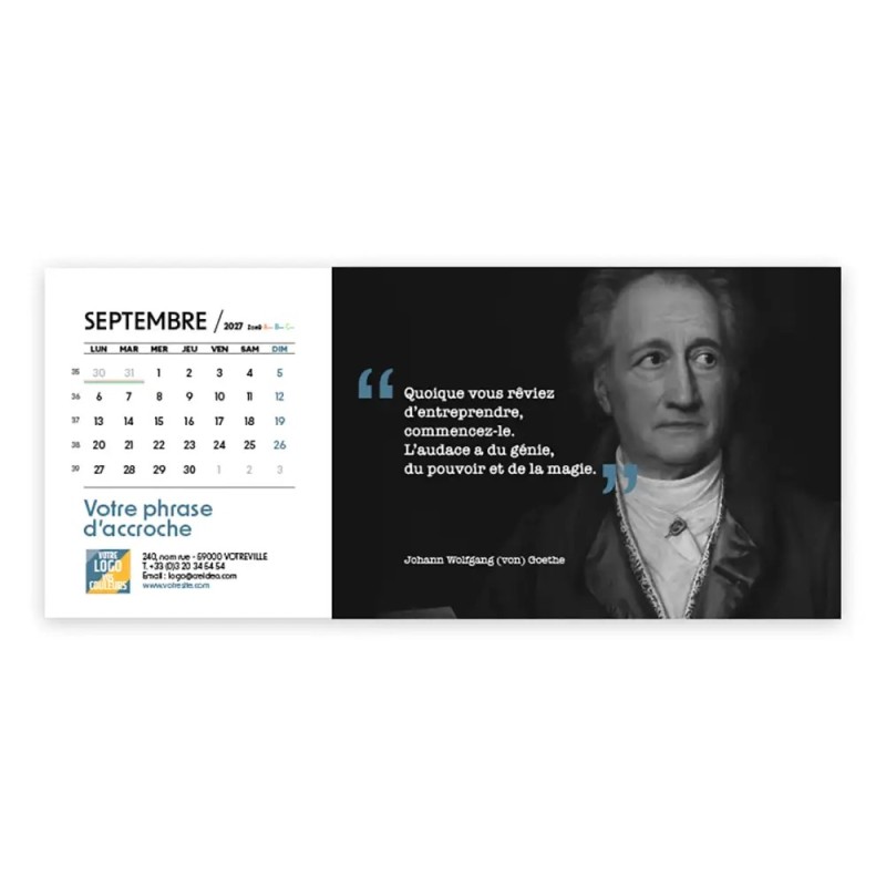 Calendrier chevalet horizontal (23x10 cm) personnalisé - Citations 2