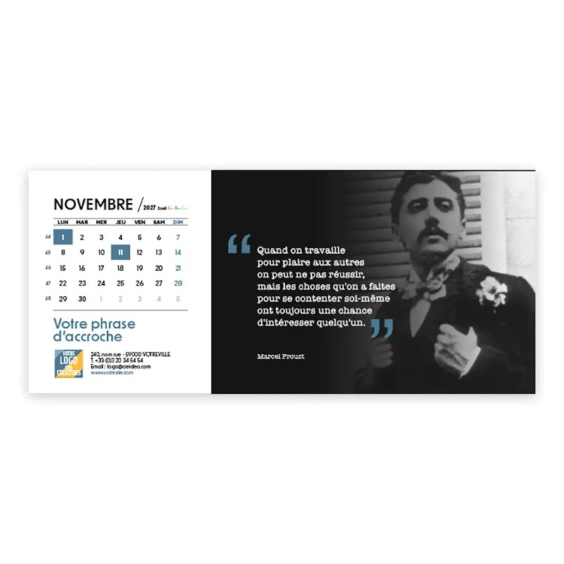 Calendrier chevalet horizontal (23x10 cm) personnalisé - Citations 2