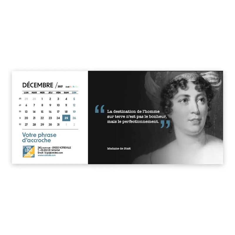 Calendrier chevalet horizontal (23x10 cm) personnalisé - Citations 2