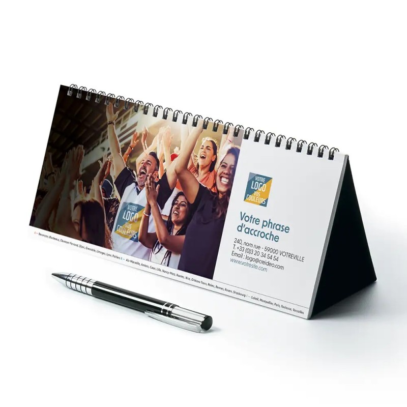 Calendrier chevalet horizontal (23x10 cm) personnalisé - Logo intégré Valeurs du sport