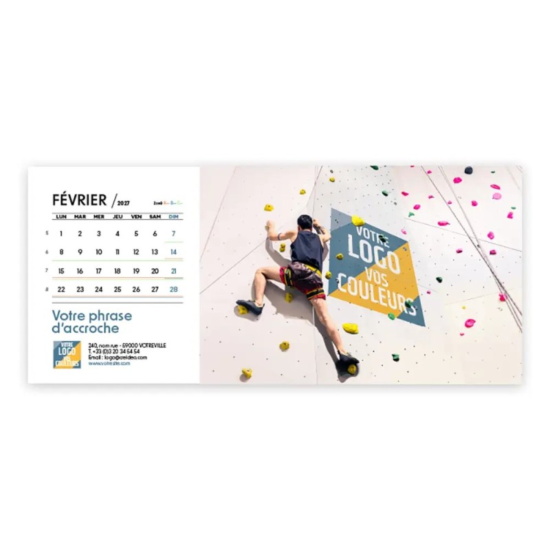 Calendrier chevalet horizontal (23x10 cm) personnalisé - Logo intégré Valeurs du sport