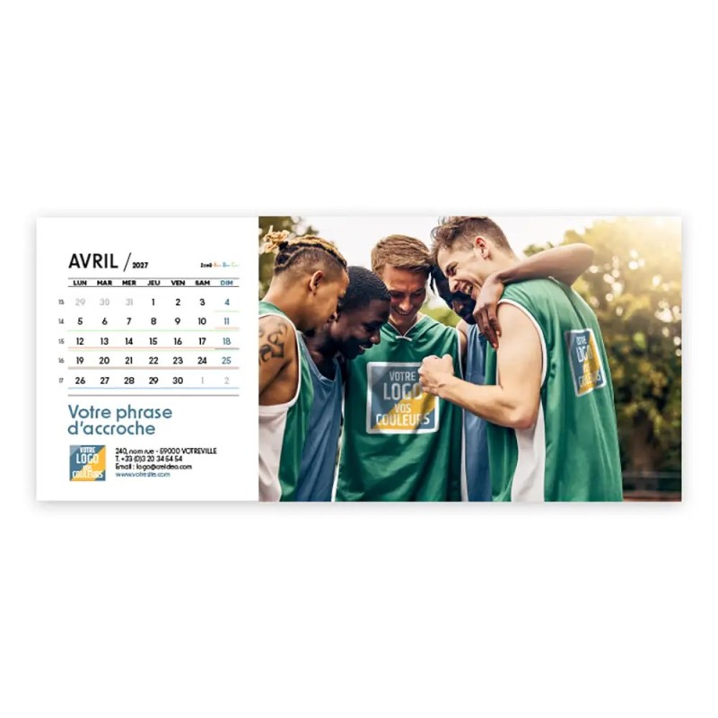 Calendrier chevalet horizontal (23x10 cm) personnalisé - Logo intégré Valeurs du sport