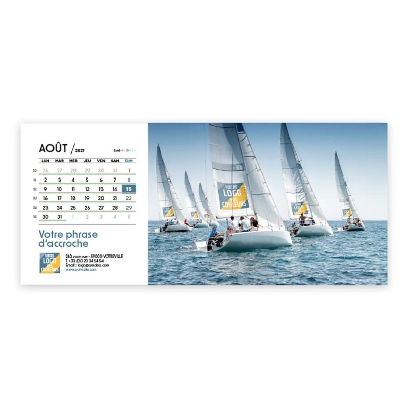 Calendrier chevalet horizontal (23x10 cm) personnalisé - Logo intégré Valeurs du sport