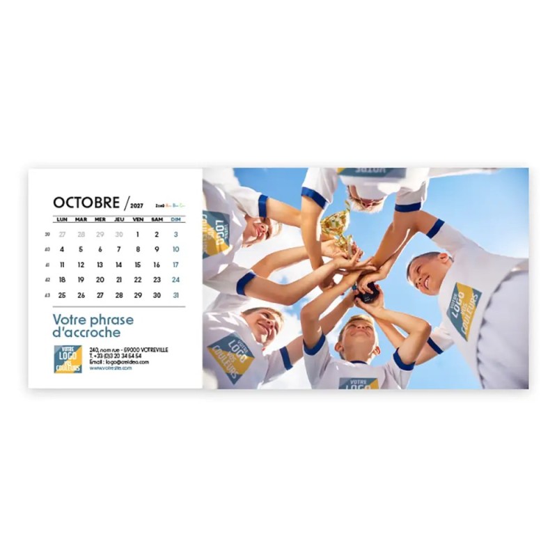 Calendrier chevalet horizontal (23x10 cm) personnalisé - Logo intégré Valeurs du sport