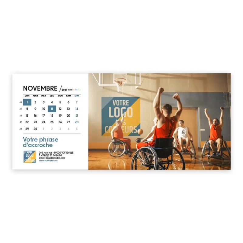 Calendrier chevalet horizontal (23x10 cm) personnalisé - Logo intégré Valeurs du sport