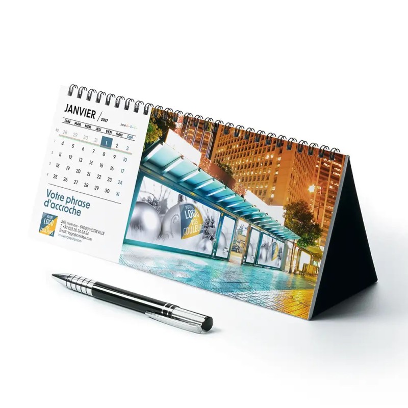 Calendrier chevalet horizontal (23x10 cm) personnalisé - Logo intégré Giga