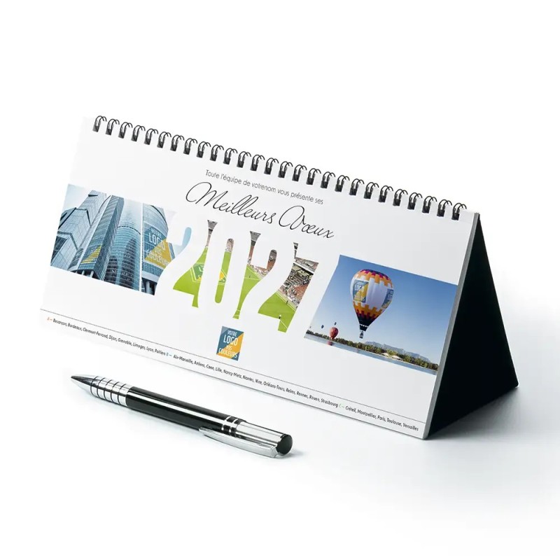 Calendrier chevalet horizontal (23x10 cm) personnalisé - Logo intégré Giga