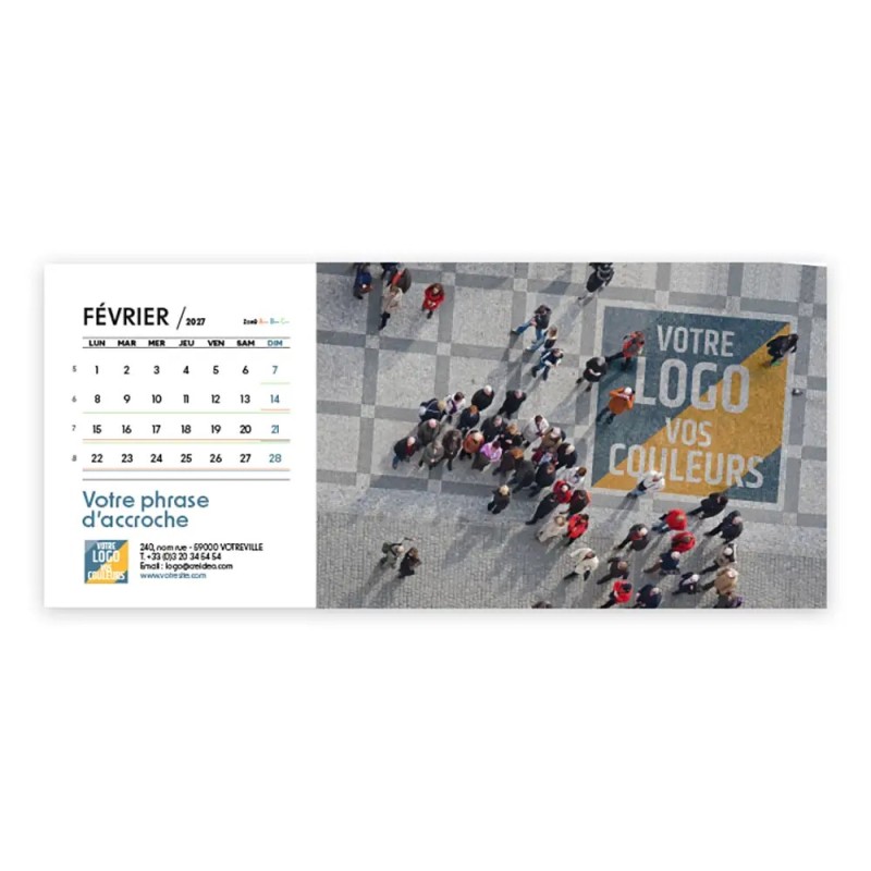 Calendrier chevalet horizontal (23x10 cm) personnalisé - Logo intégré Giga