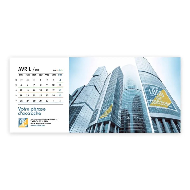 Calendrier chevalet horizontal (23x10 cm) personnalisé - Logo intégré Giga