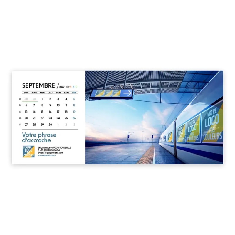 Calendrier chevalet horizontal (23x10 cm) personnalisé - Logo intégré Giga