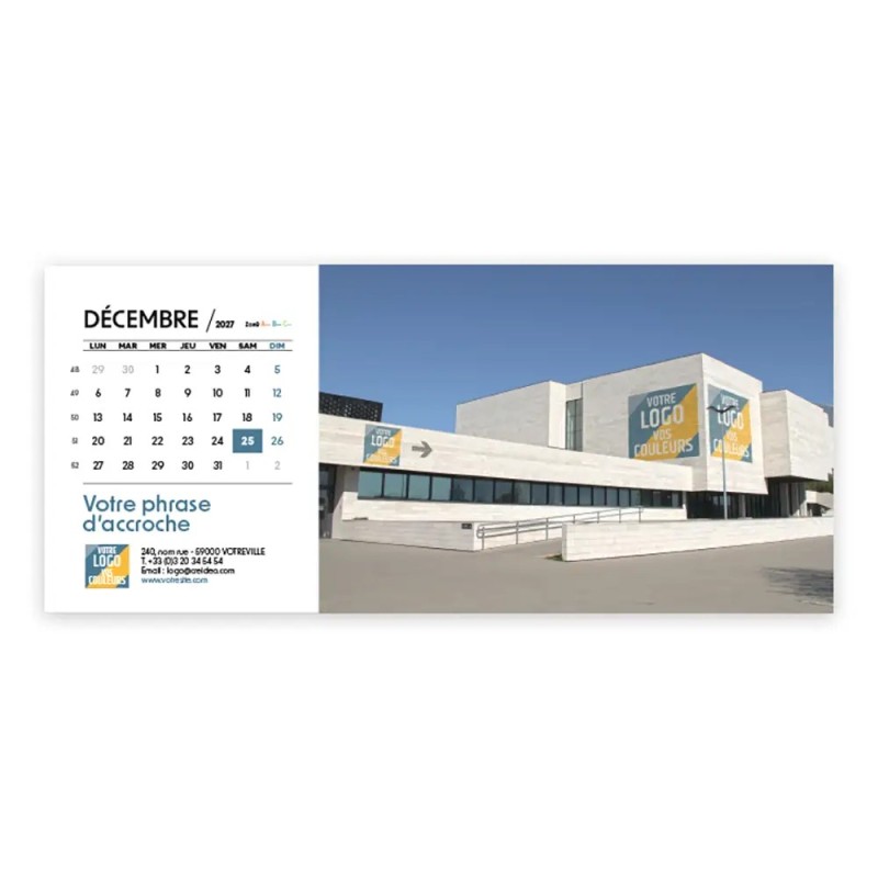 Calendrier chevalet horizontal (23x10 cm) personnalisé - Logo intégré Giga