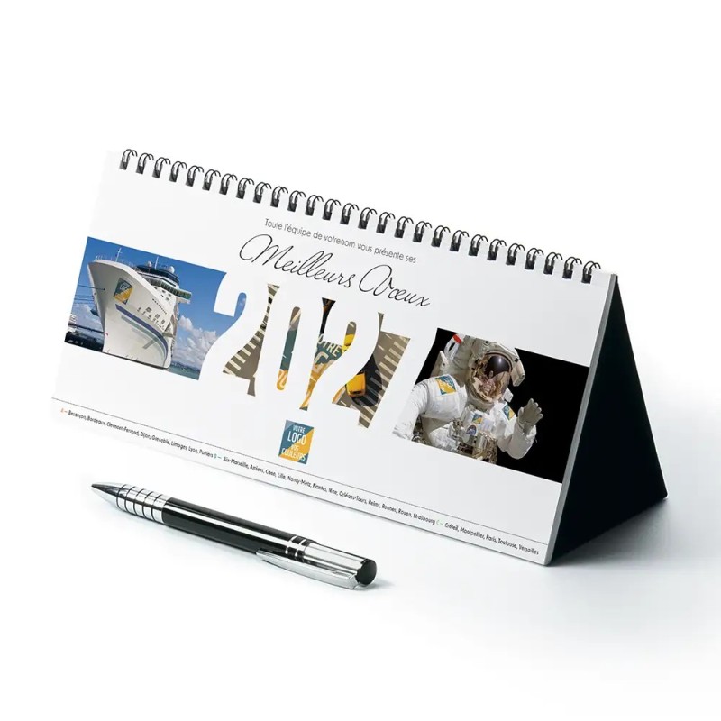 Calendrier chevalet horizontal (23x10 cm) personnalisé - Logo intégré Visio