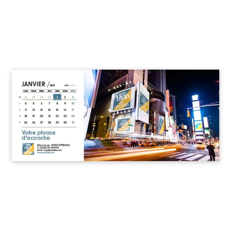 Calendrier chevalet horizontal (23x10 cm) personnalisé - Logo intégré Visio