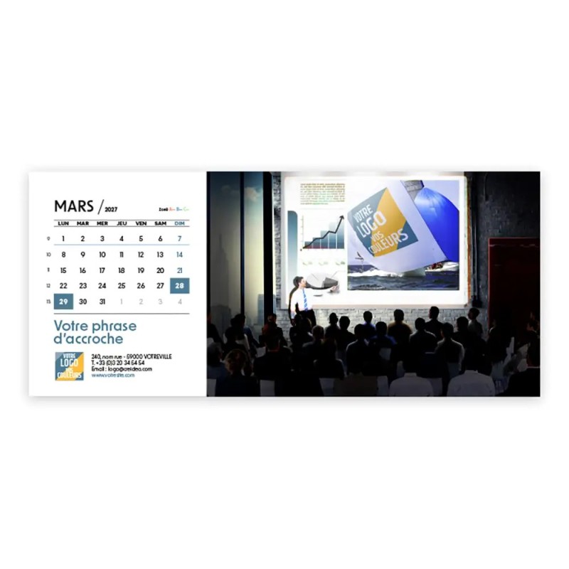 Calendrier chevalet horizontal (23x10 cm) personnalisé - Logo intégré Visio