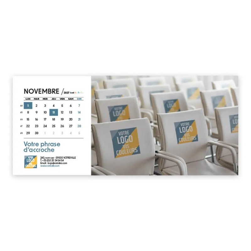 Calendrier chevalet horizontal (23x10 cm) personnalisé - Logo intégré Visio