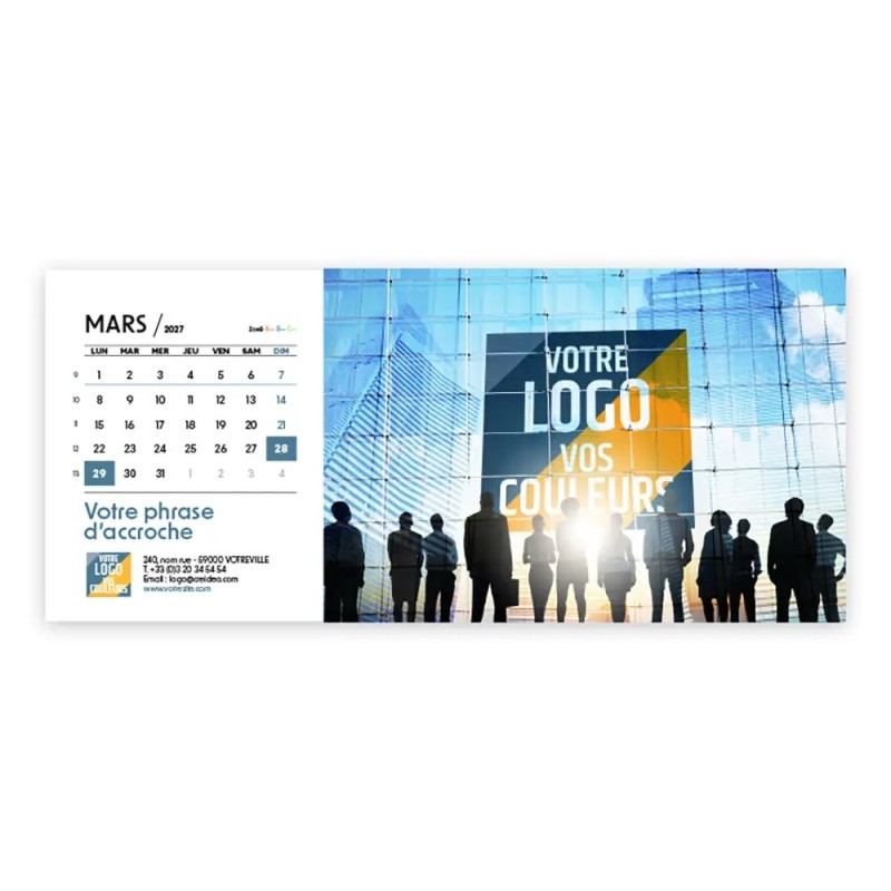 Calendrier chevalet horizontal (23x10 cm) personnalisé - Logo intégré Réseau