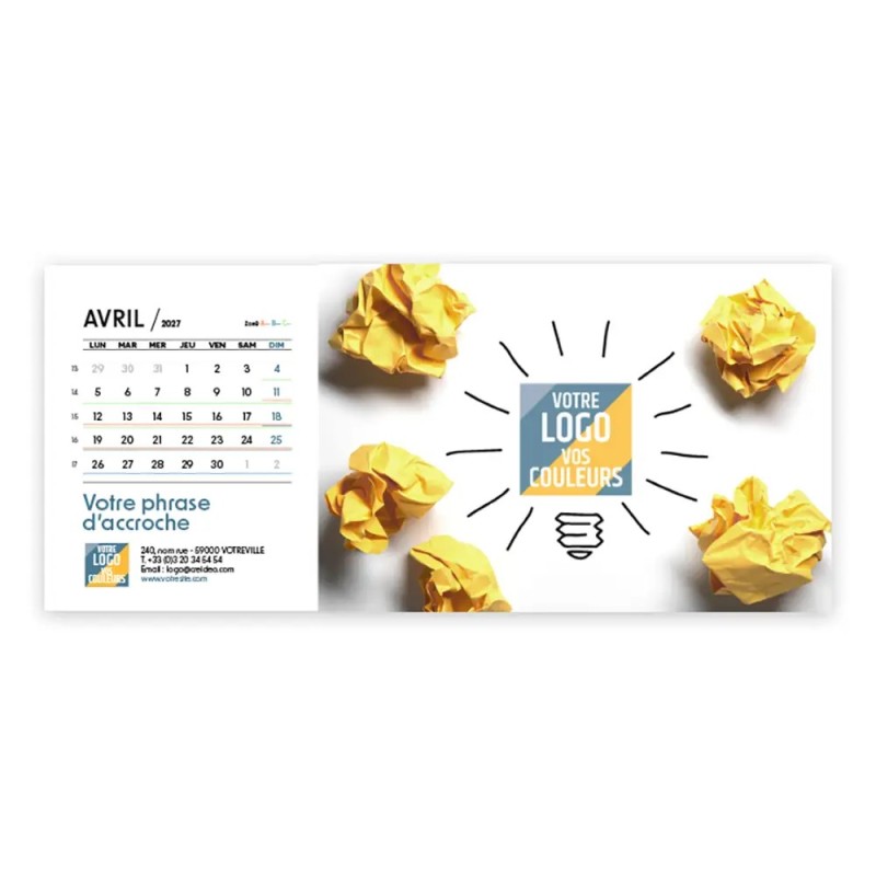 Calendrier chevalet horizontal (23x10 cm) personnalisé - Logo intégré Réseau