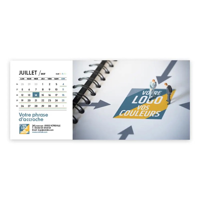Calendrier chevalet horizontal (23x10 cm) personnalisé - Logo intégré Réseau