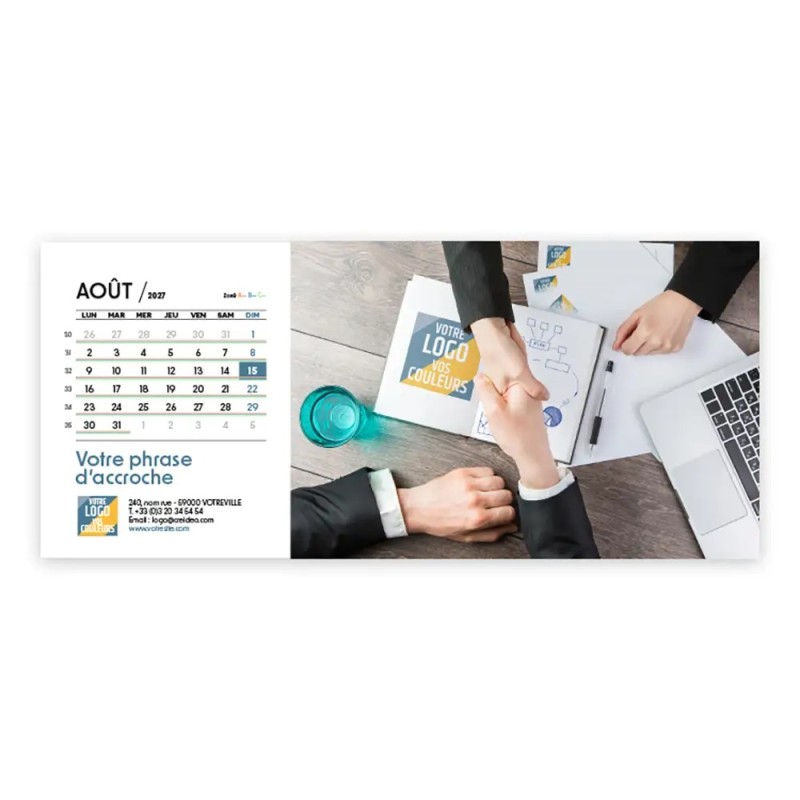 Calendrier chevalet horizontal (23x10 cm) personnalisé - Logo intégré Réseau