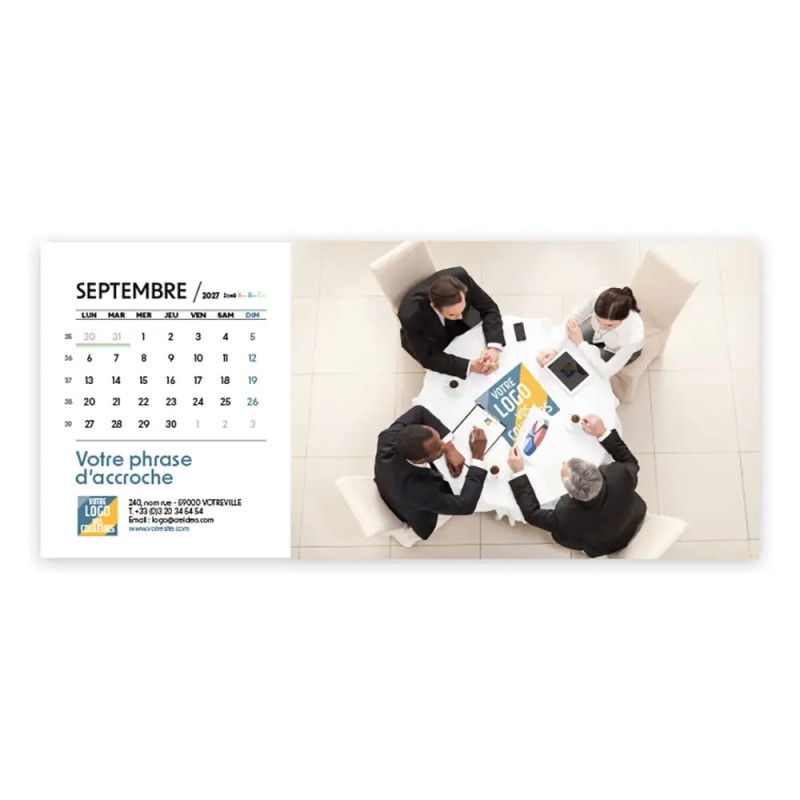 Calendrier chevalet horizontal (23x10 cm) personnalisé - Logo intégré Réseau