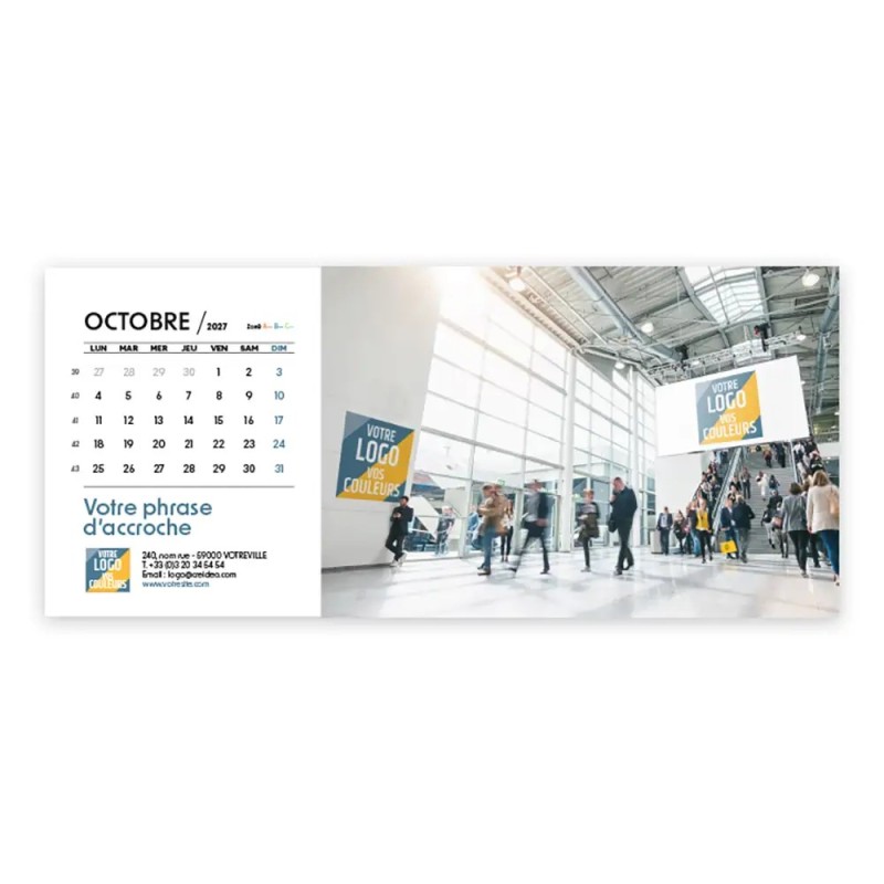 Calendrier chevalet horizontal (23x10 cm) personnalisé - Logo intégré Réseau