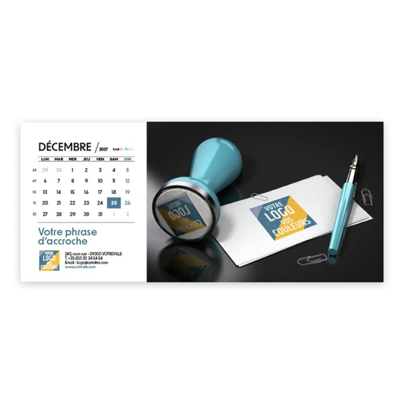 Calendrier chevalet horizontal (23x10 cm) personnalisé - Logo intégré Réseau