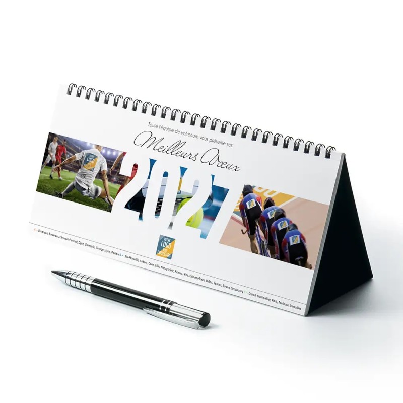 Calendrier chevalet horizontal (23x10 cm) personnalisé - Logo intégré Performance