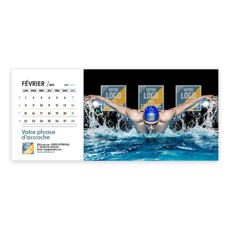 Calendrier chevalet horizontal (23x10 cm) personnalisé - Logo intégré Performance