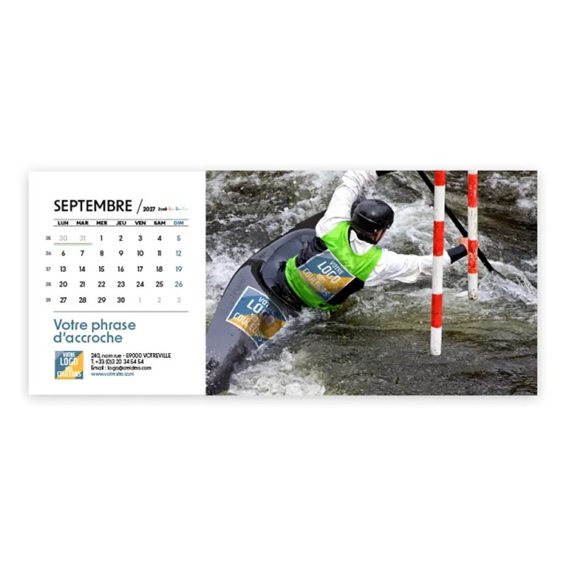 Calendrier chevalet horizontal (23x10 cm) personnalisé - Logo intégré Performance