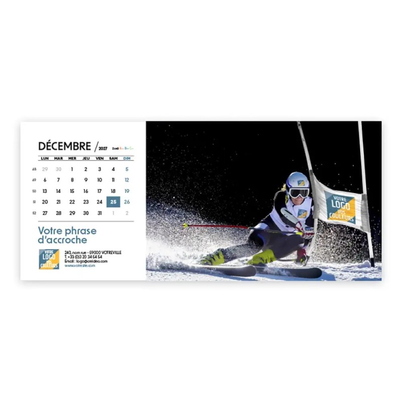 Calendrier chevalet horizontal (23x10 cm) personnalisé - Logo intégré Performance