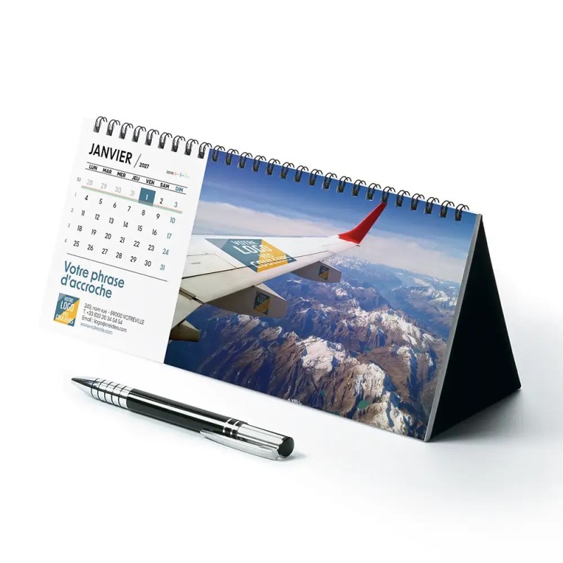 Calendrier chevalet horizontal (23x10 cm) personnalisé - Logo intégré Voyage