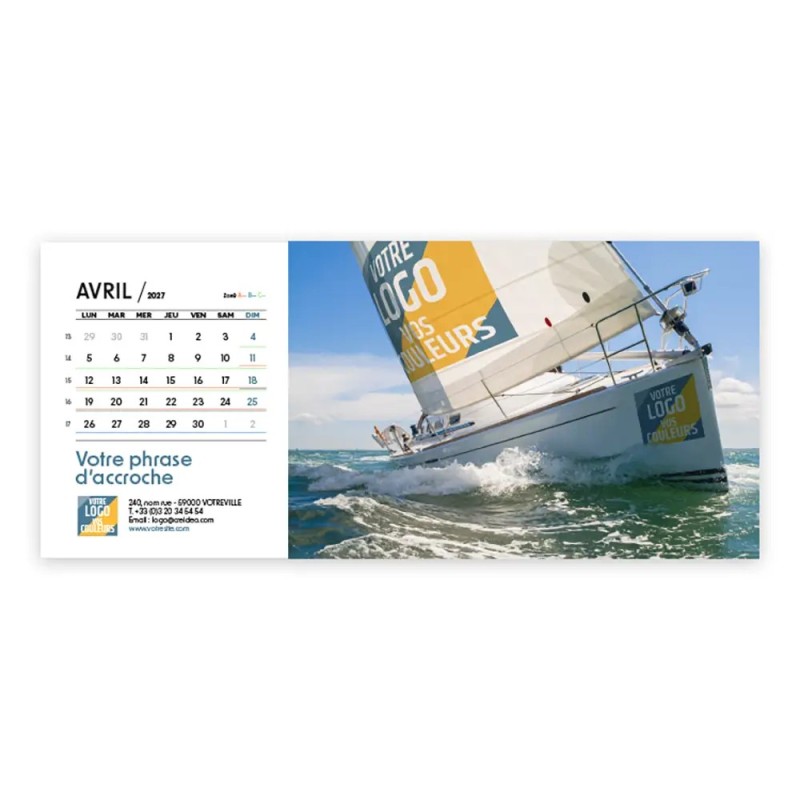 Calendrier chevalet horizontal (23x10 cm) personnalisé - Logo intégré Voyage