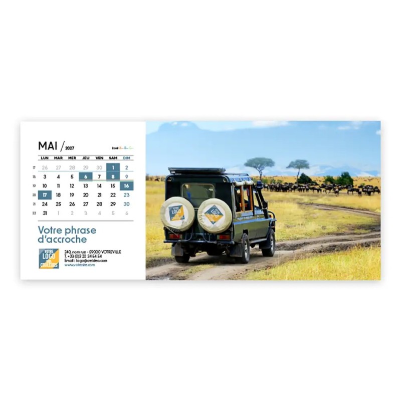 Calendrier chevalet horizontal (23x10 cm) personnalisé - Logo intégré Voyage