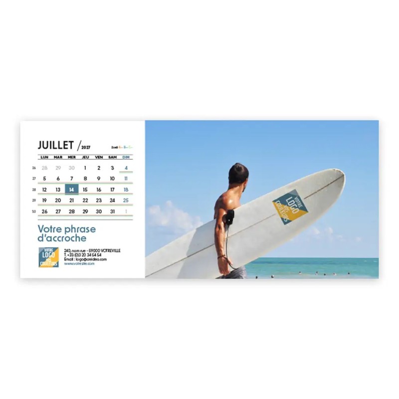 Calendrier chevalet horizontal (23x10 cm) personnalisé - Logo intégré Voyage