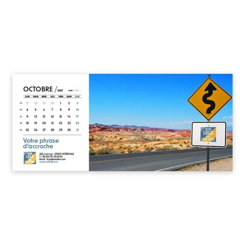 Calendrier chevalet horizontal (23x10 cm) personnalisé - Logo intégré Voyage