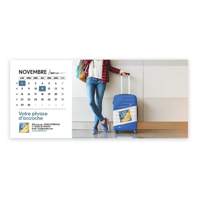 Calendrier chevalet horizontal (23x10 cm) personnalisé - Logo intégré Voyage