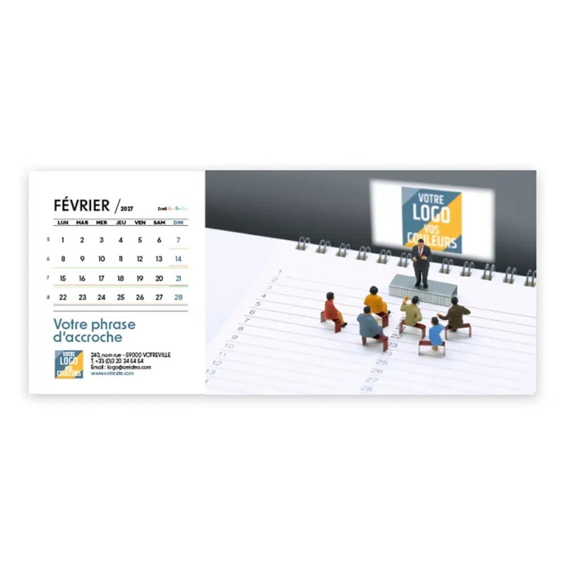 Calendrier chevalet horizontal (23x10 cm) personnalisé - Logo intégré Miniature