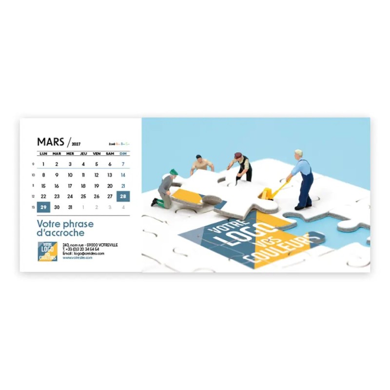 Calendrier chevalet horizontal (23x10 cm) personnalisé - Logo intégré Miniature