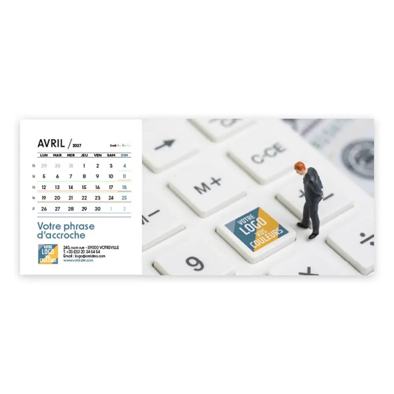 Calendrier chevalet horizontal (23x10 cm) personnalisé - Logo intégré Miniature