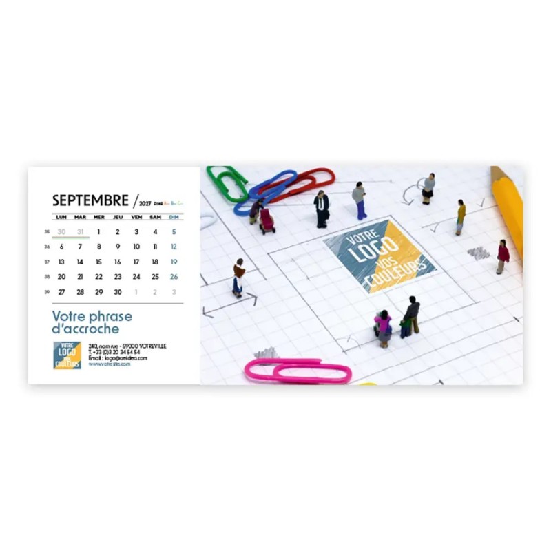 Calendrier chevalet horizontal (23x10 cm) personnalisé - Logo intégré Miniature