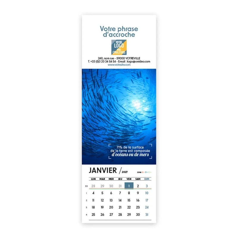 Calendrier chevalet vertical (21x7,5 cm) personnalisé - Océan