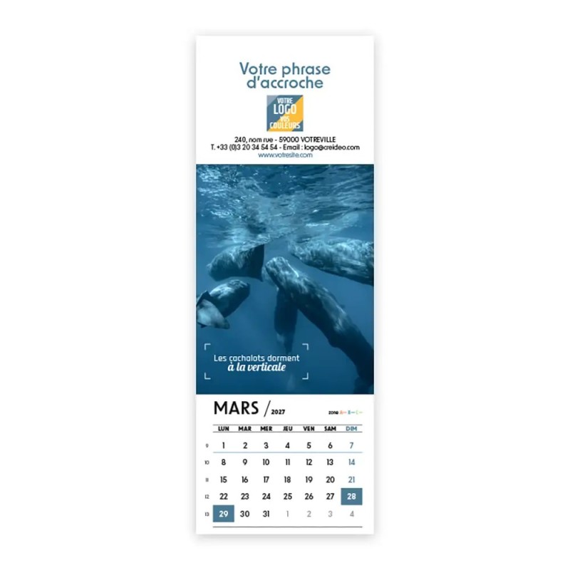 Calendrier chevalet vertical (21x7,5 cm) personnalisé - Océan