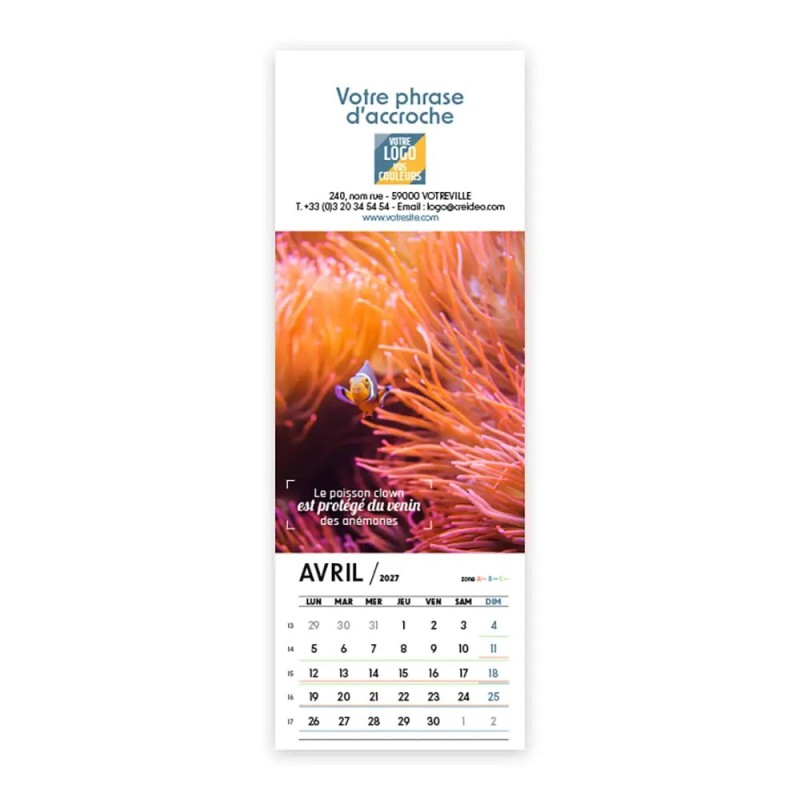 Calendrier chevalet vertical (21x7,5 cm) personnalisé - Océan