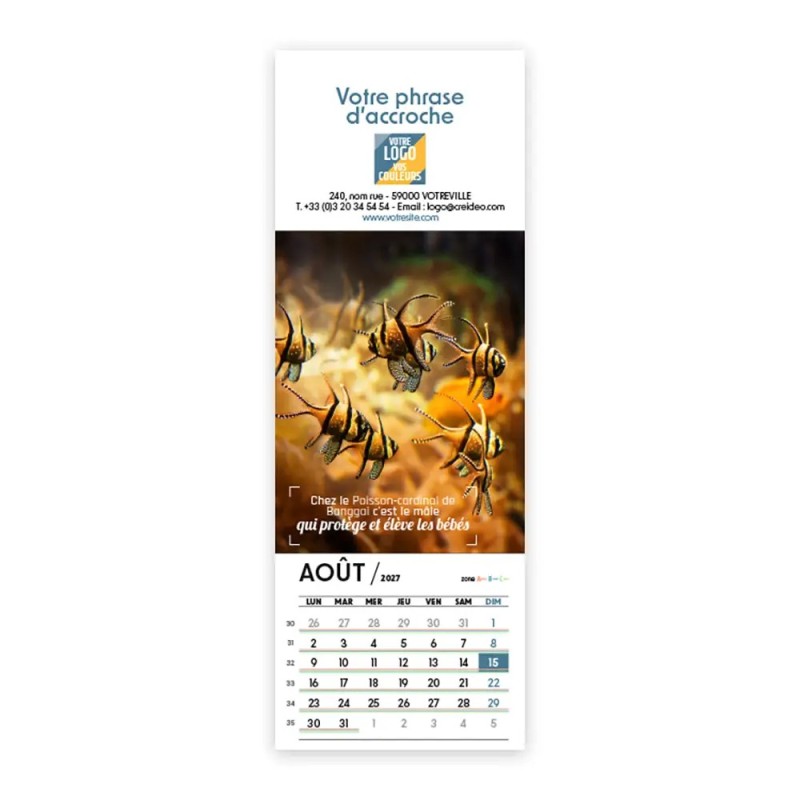 Calendrier chevalet vertical (21x7,5 cm) personnalisé - Océan
