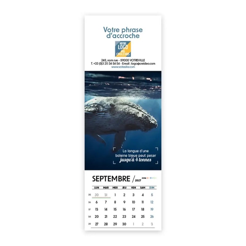 Calendrier chevalet vertical (21x7,5 cm) personnalisé - Océan