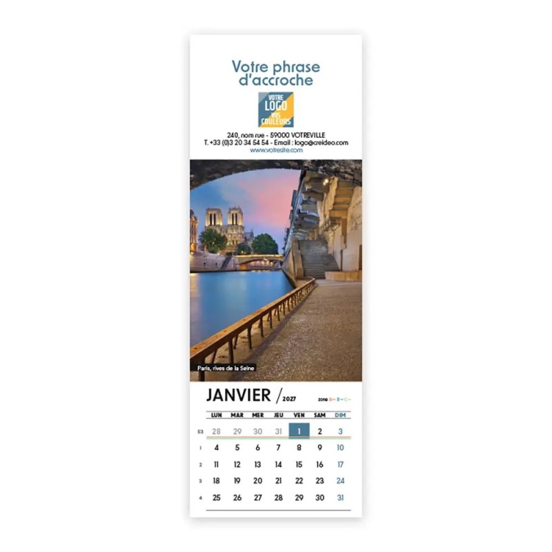 Calendrier chevalet vertical (21x7,5 cm) personnalisé - Patrimoine France