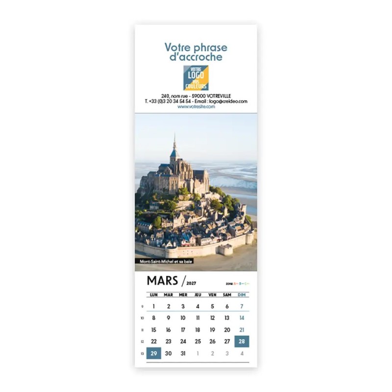 Calendrier chevalet vertical (21x7,5 cm) personnalisé - Patrimoine France